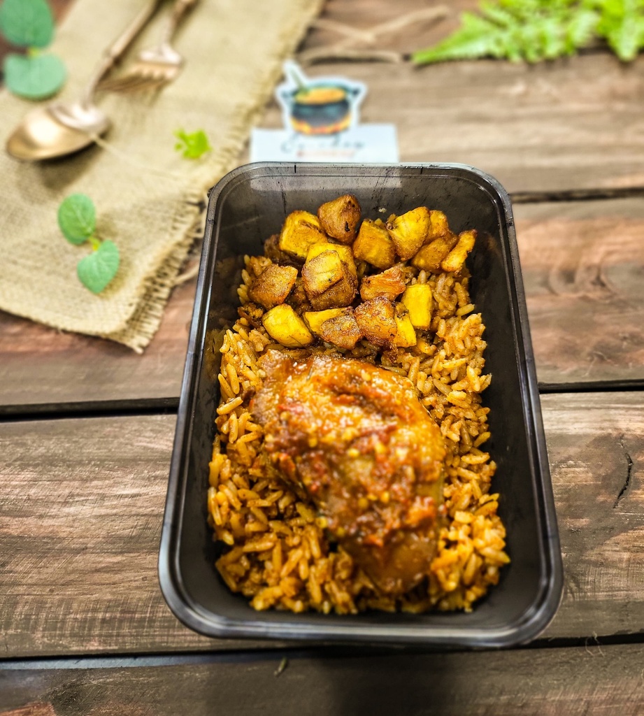 Tasty Jollof Rice + Plantain & Goat Meat (Value Added Pack)